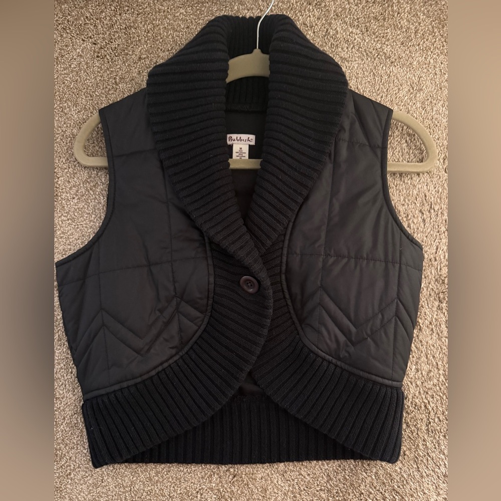 Rubbish Black Cropped Vest Ribbed Collar